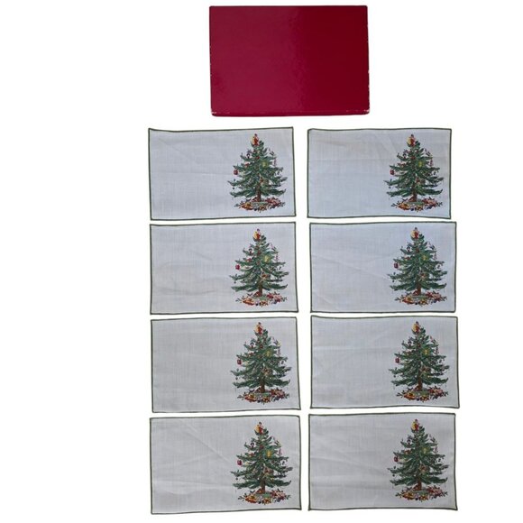 Spode Christmas Tree Set of 8 Linen Cocktail Napkins - Picture 1 of 2